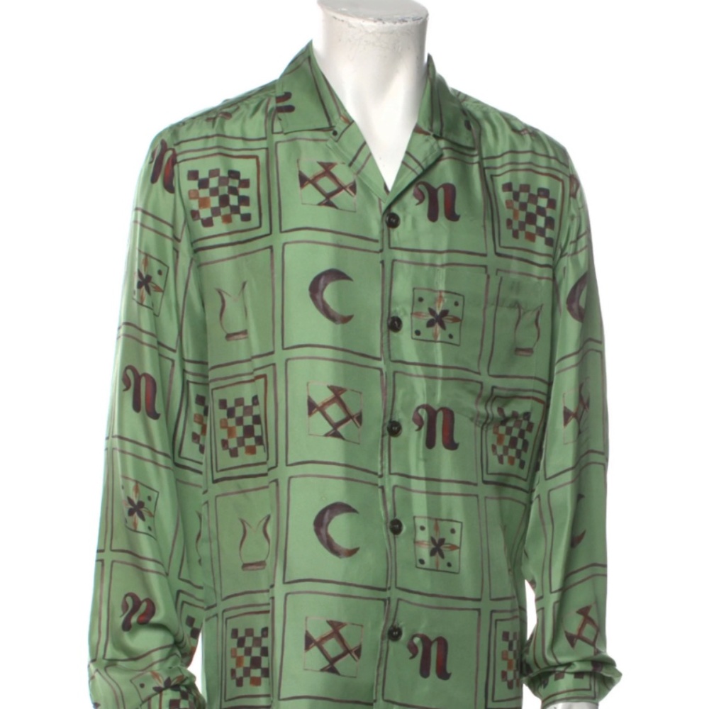 Nanushka Duco Tile Silk Button-up Shirt